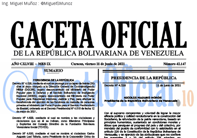 Gaceta Oficial 42147 del 11 junio 2021