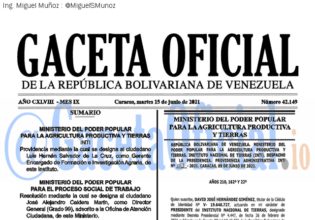 Gaceta Oficial 42149 del 15 junio 2021