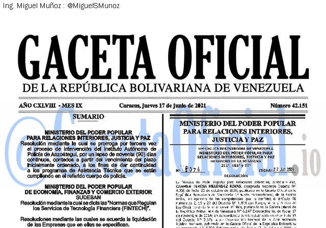 Gaceta Oficial 42151 del 17 junio 2021