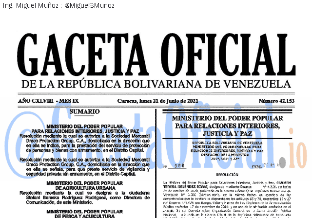 Gaceta Oficial 42153 del 21 junio 2021
