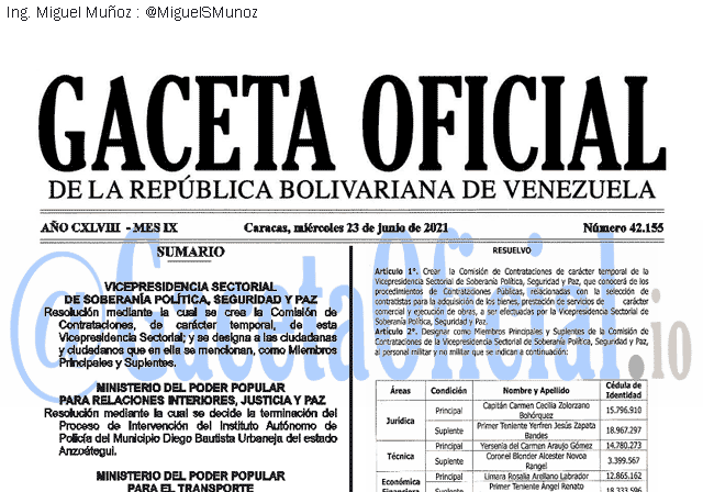 Gaceta Oficial 42155 del 23 junio 2021