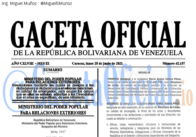 Gaceta Oficial 42157 del 26 junio 2021