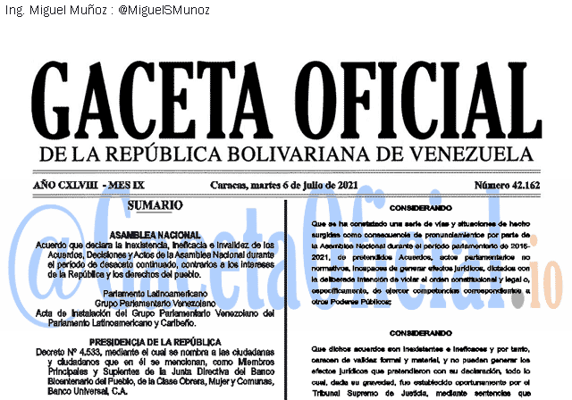 Gaceta Oficial 42162 del 06 julio 2021