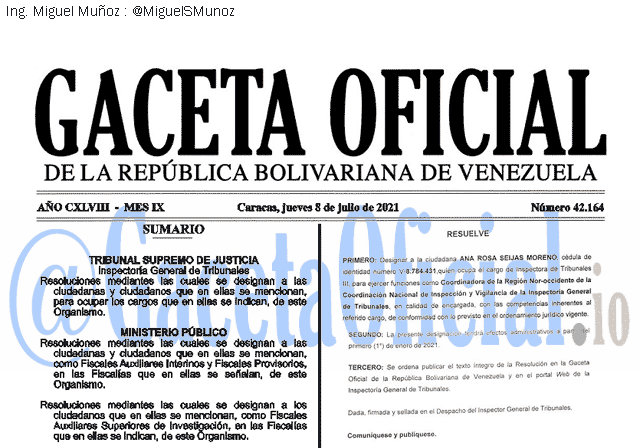 Gaceta Oficial 42164 del 08 julio 2021