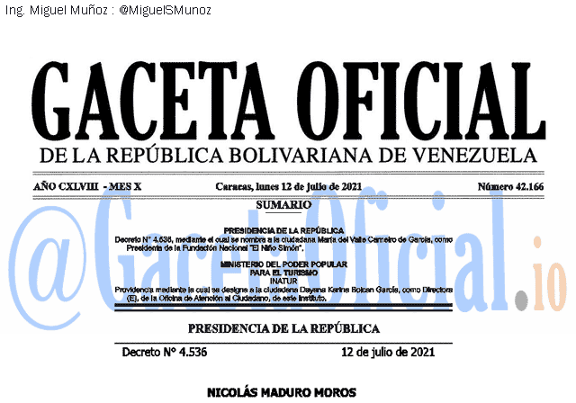 Gaceta Oficial 42166 del 12 julio 2021
