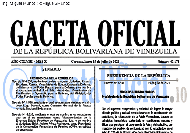 Gaceta Oficial 42171 del 19 julio 2021