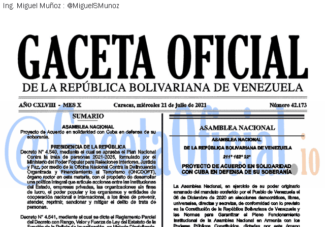 Gaceta Oficial 42173 del 21 julio 2021