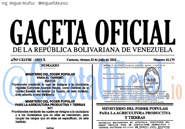 Gaceta Oficial 42175 del 23 julio 2021