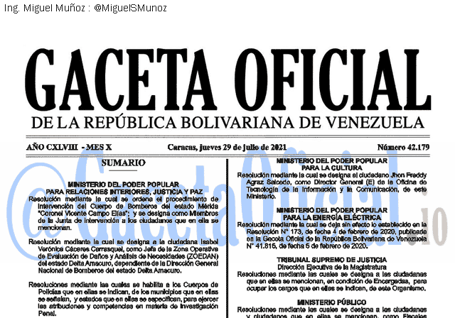 Gaceta Oficial 42179 del 29 julio 2021