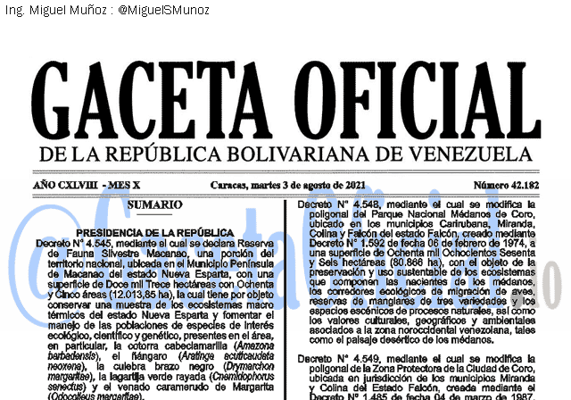 Gaceta Oficial 42182 del 3 agosto 2021
