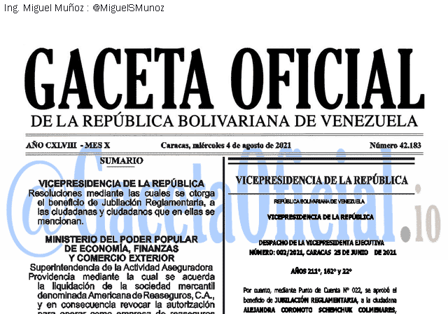 Gaceta Oficial 42183 del 4 agosto 2021