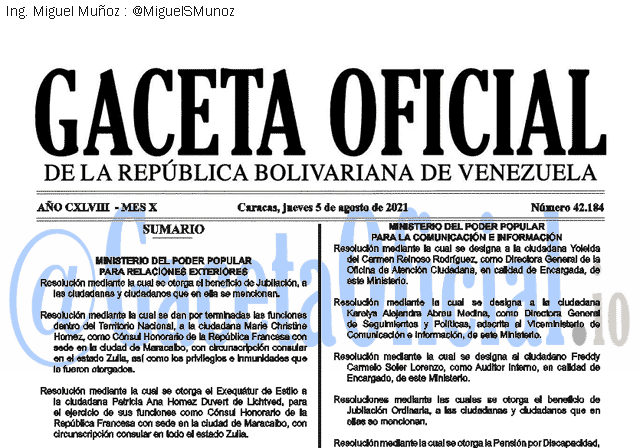 Gaceta Oficial 42184 del 5 agosto 2021