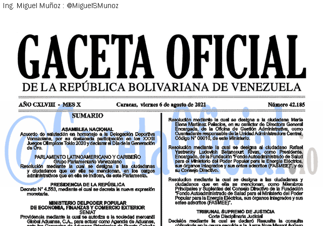 Gaceta Oficial 42185 del 6 agosto 2021