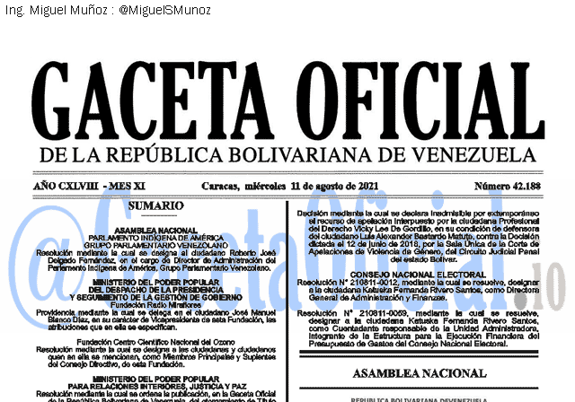Gaceta Oficial 42188 del 11 agosto 2021