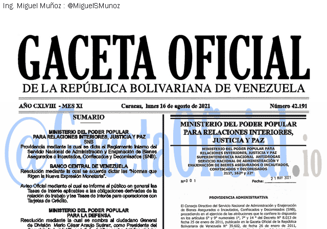 Gaceta Oficial 42191 del 16 agosto 2021