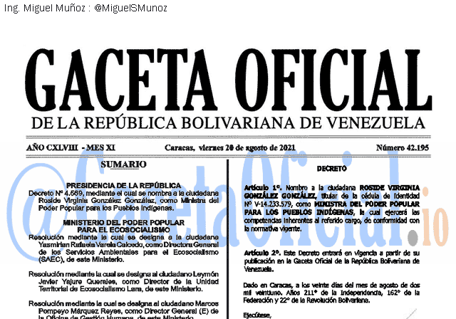 Gaceta Oficial 42195 del 20 agosto 2021 Gaceta Oficial 42195 del 20 agosto 2021
