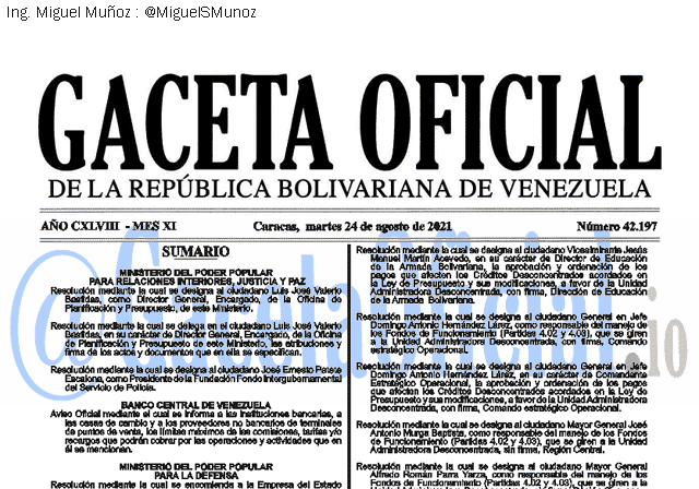Gaceta Oficial 42197 del 24 agosto 2021