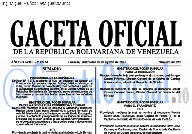 Gaceta Oficial 42198 del 25 agosto 2021