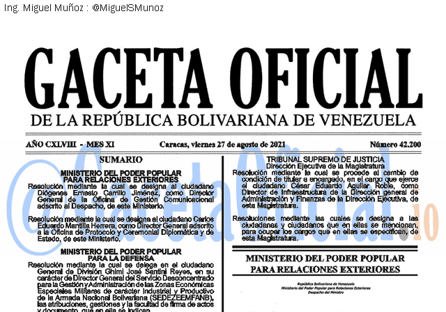 Gaceta Oficial 42200 del 27 agosto 2021