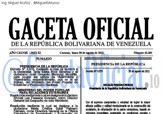 Gaceta Oficial 42201 del 30 agosto 2021