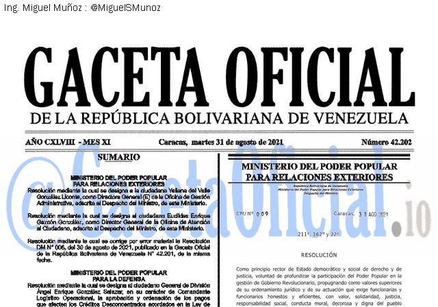 Gaceta Oficial 42202 del 31 agosto 2021 Gaceta Oficial 42202 del 31 agosto 2021