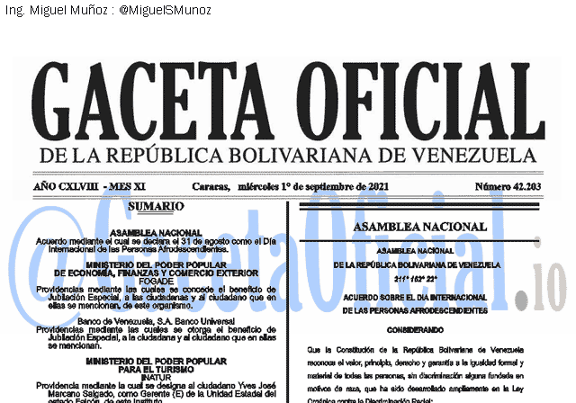 Gaceta Oficial 42203 del 1 septiembre 2021
