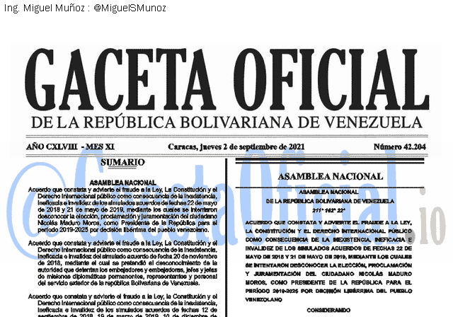Gaceta Oficial 42204 del 2 septiembre 2021
