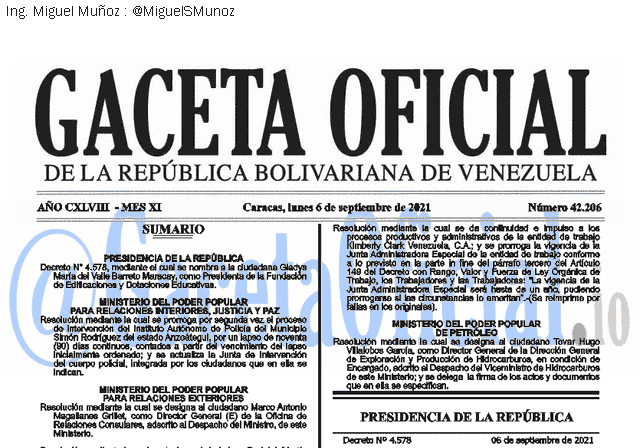 Gaceta Oficial 42206 del 6 septiembre 2021