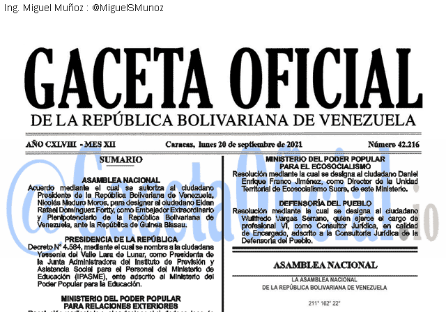 Gaceta Oficial 42216 del 20 septiembre 2021