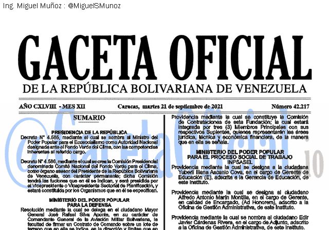 Gaceta Oficial 42217 del 21 septiembre 2021