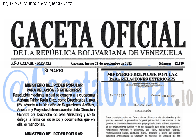 Gaceta Oficial 42219 del 23 septiembre 2021