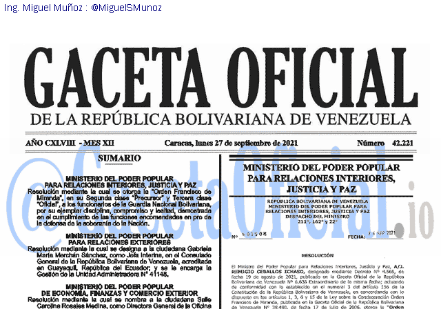 Gaceta Oficial 42221 del 27 septiembre 2021