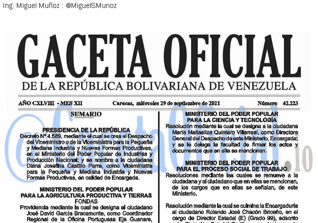 Gaceta Oficial 42223 del 29 septiembre 2021