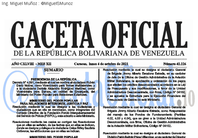 Gaceta Oficial 42226 del 4 octubre 2021