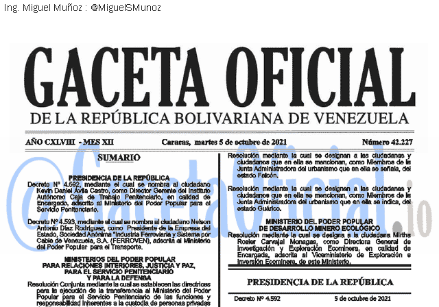 Gaceta Oficial 42227 del 5 octubre 2021