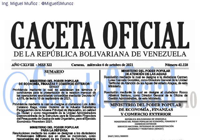 Gaceta Oficial 42228 del 6 octubre 2021