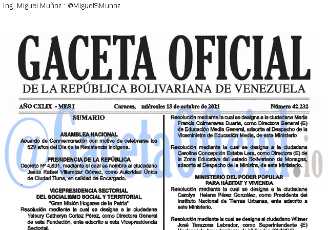 Gaceta Oficial 42232 del 12 octubre 2021