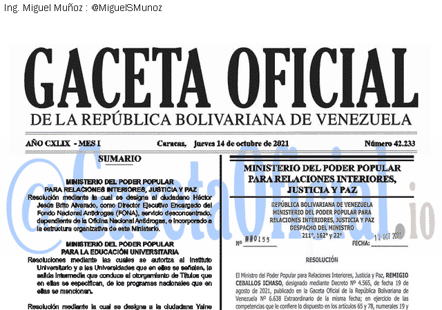 Gaceta Oficial 42233 del 14 octubre 2021