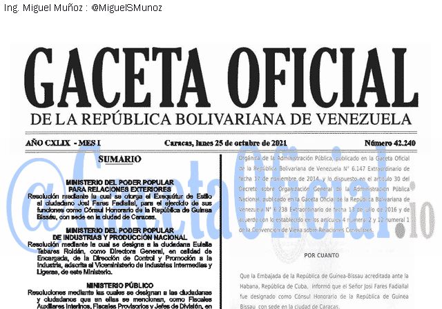 Gaceta Oficial 42240 del 25 octubre 2021