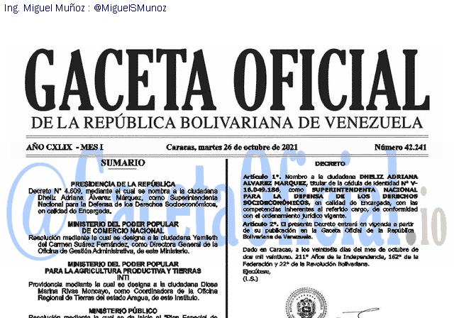 Gaceta Oficial 42241 del 26 octubre 2021