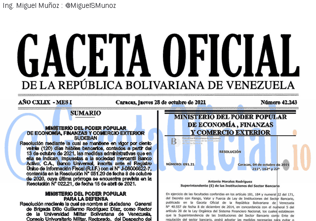 Gaceta Oficial 42243 del 28 octubre 2021