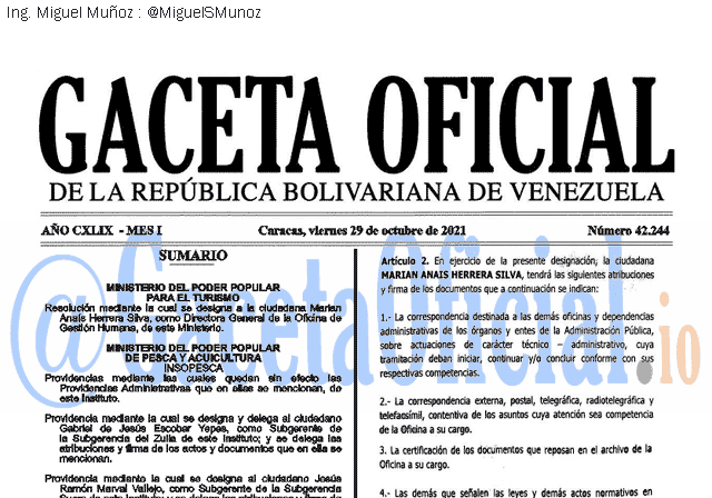 Gaceta Oficial 42244 del 29 octubre 2021