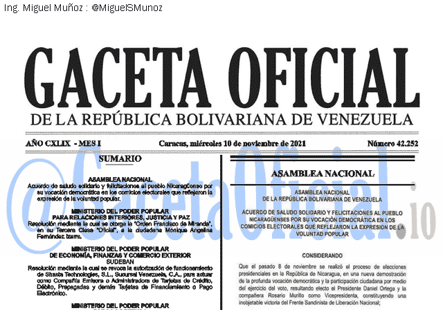Gaceta Oficial 42252 del 10 noviembre 2021
