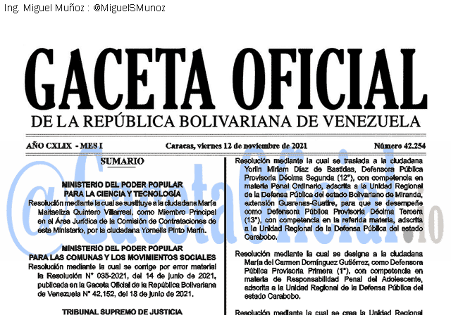 Gaceta Oficial 42254 del 12 noviembre 2021
