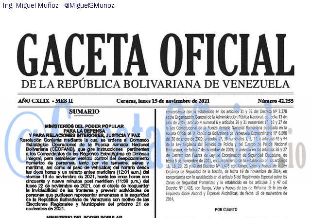 Gaceta Oficial 42255 del 15 noviembre 2021