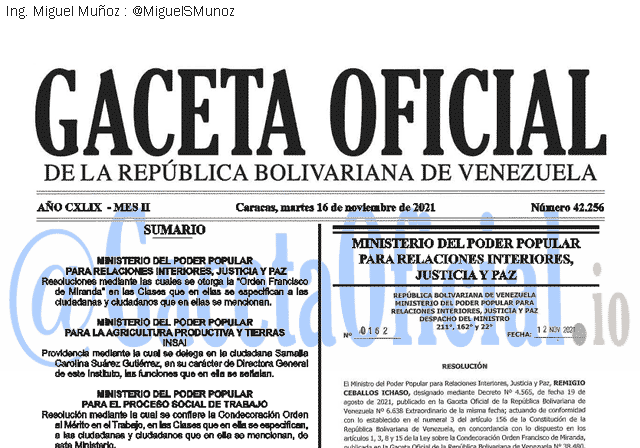 Gaceta Oficial 42256 del 16 noviembre 2021