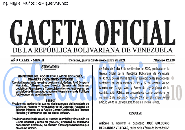 Gaceta Oficial 42258 del 18 noviembre 2021