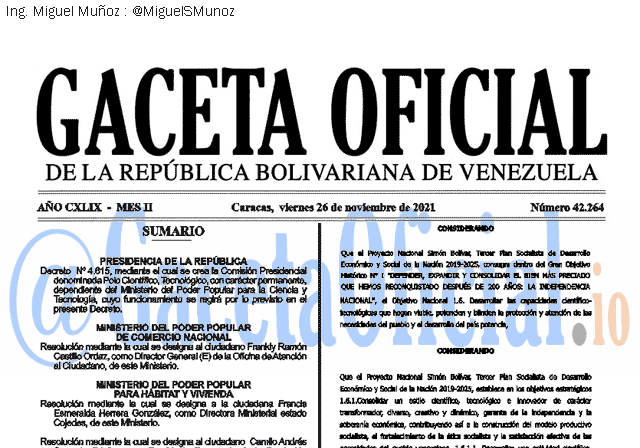 Gaceta Oficial 42264 del 26 noviembre 2021