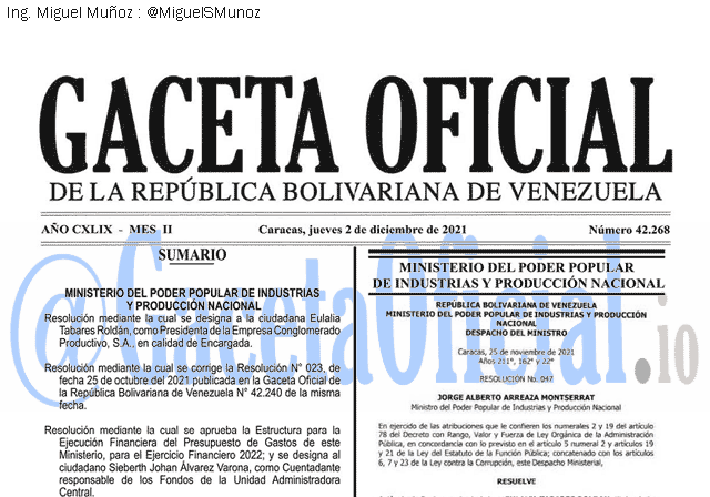 Gaceta Oficial 42268 del 2 diciembre 2021