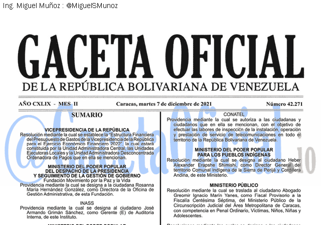 Gaceta Oficial 42271 del 7 diciembre 2021